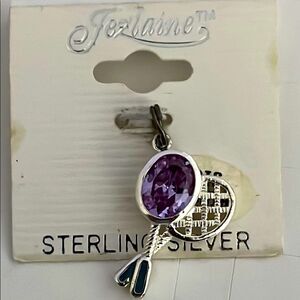 Jezlaine Sterling Silver Tennis Racket Pendant Purple Cubic Zurconia VTG NWT